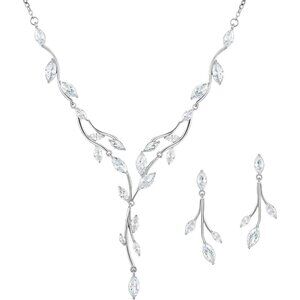 Silver Cubic Zirconia Bridal Jewelry Set - Earrings & Necklace for Wedding & Pro